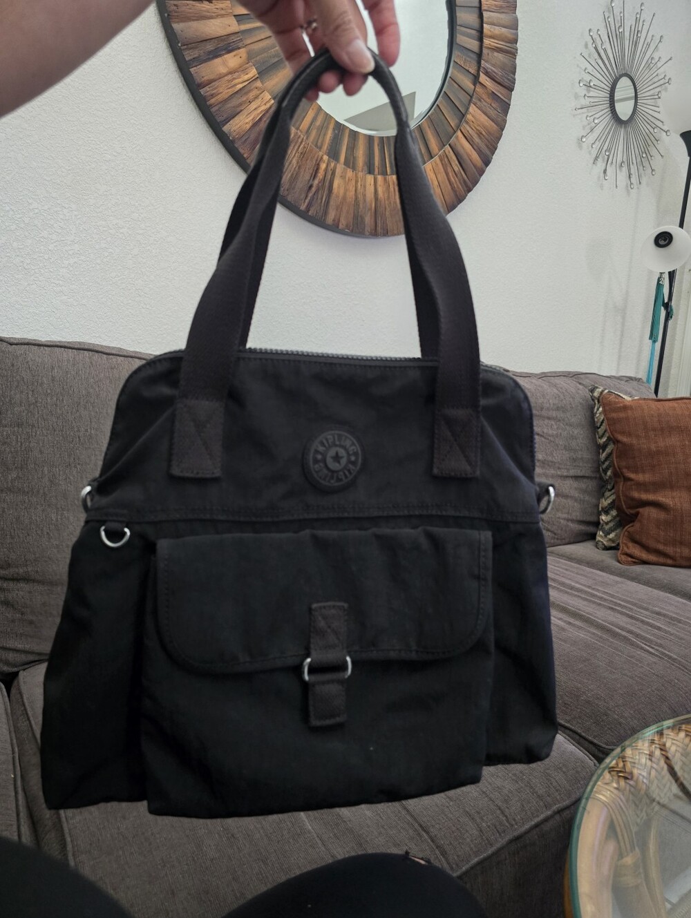 Kipling Pahneiro Black Messenger Bag with Light Beige Interior